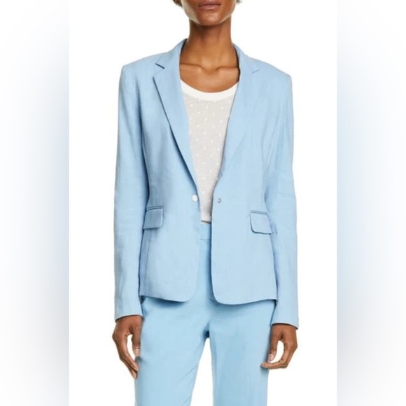 Rag & Bone Women's Lucy One Button Linen Blend Blazer Jacket Blue - Size 2 - Picture 1 of 9